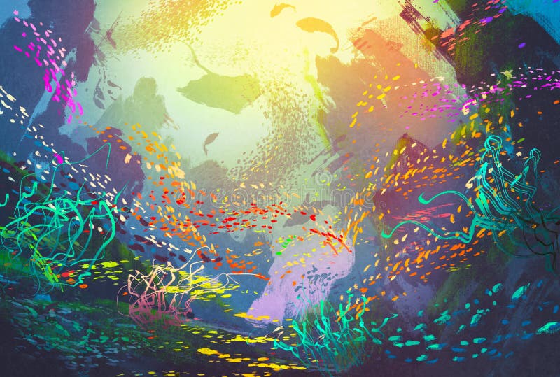 Underwater with coral reef and colorful fish royalty free illustration Underwater with coral reef and colorful fish royalty free illustration