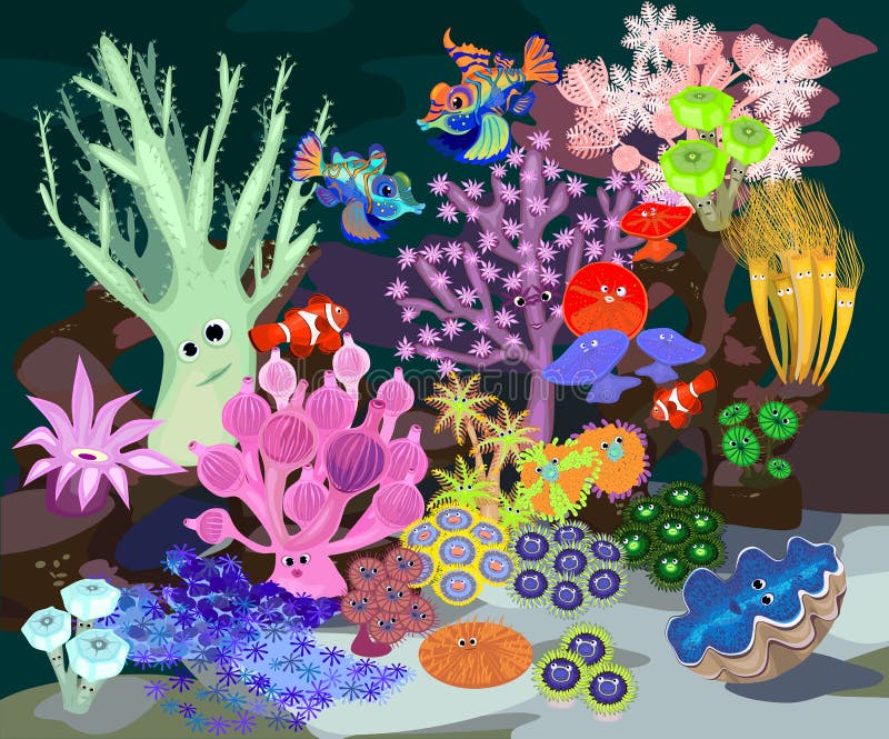 Underwater coral reef stock vector. Illustration of draw - 68608193
