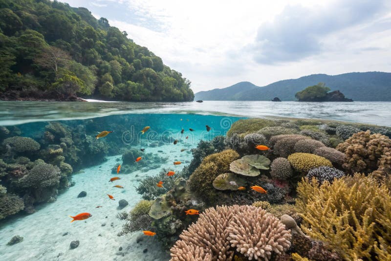 Underwater Coral Reef vid Tinalapu Island Indonesien vektor illustrationer