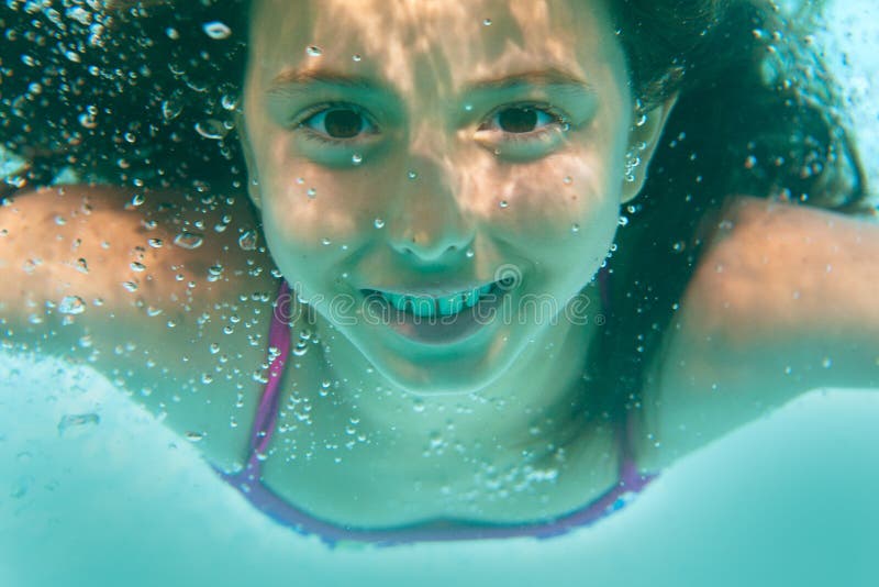 Underwater Girl in the Pool Stock Image - Image of blue, reflection ...