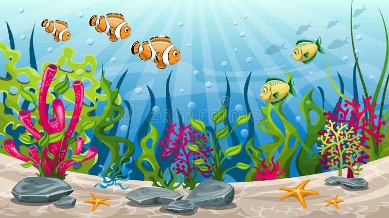 Underwater landscape with fish and stones royalty free illustration