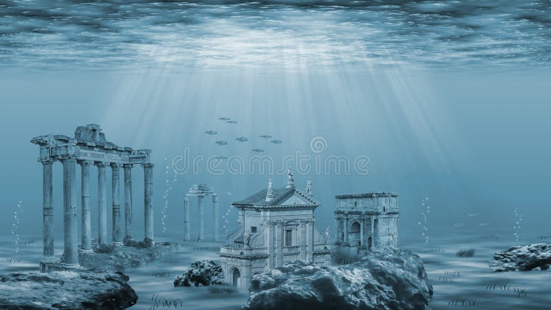 Underwater landscape with ruins