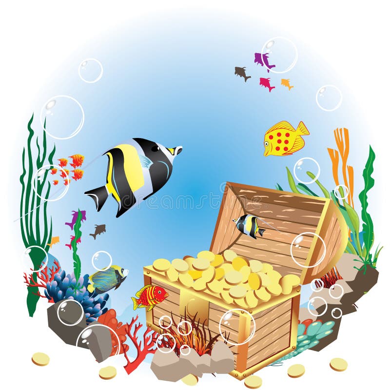 Aquarium Treasure Chest Stock Illustrations – 270 Aquarium Treasure ...