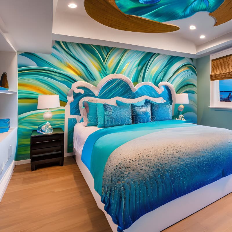 An Underwater Mermaid-themed Bedroom with Seashell-shaped Bed, Iridescent  Decor, and Ocean Murals1, Generative AI Stock Illustration - Illustration  of ocean, plant: 284767050