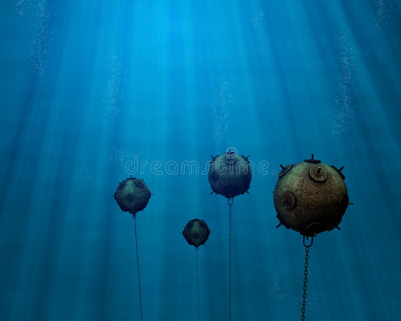 Underwater mine field stock illustration. Illustration of minefield