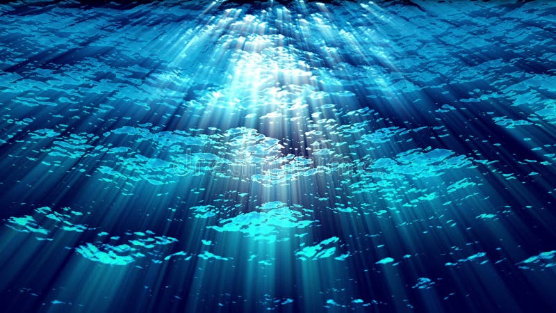 Underwater ocean waves ripple and flow with light rays