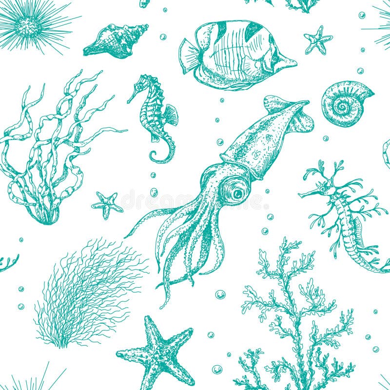Underwater Plants and Animals Pattern.