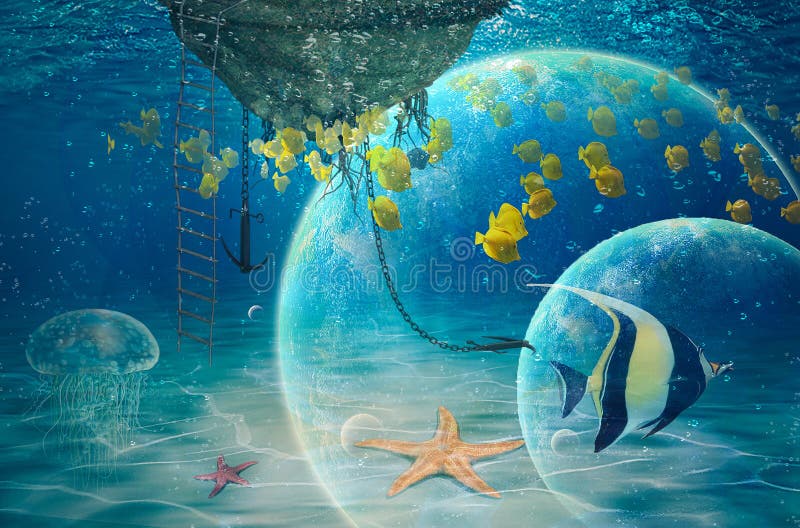 Underwater sea world. Fantasy backgraund sea starsplanet fantasy backgraund, underwater.