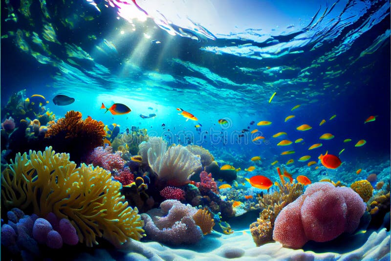Beautiful Underwater Tropical Coral Reef Clear Ocean Sea Water and