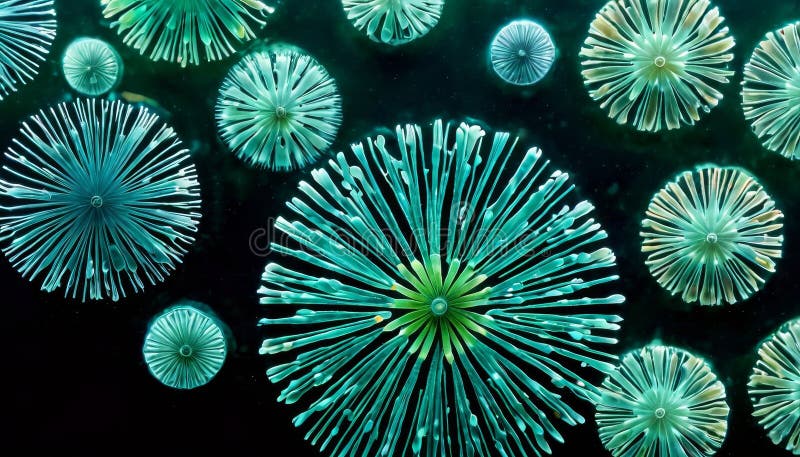 Underwater View of Vibrant Green Sea Anemones stock photo