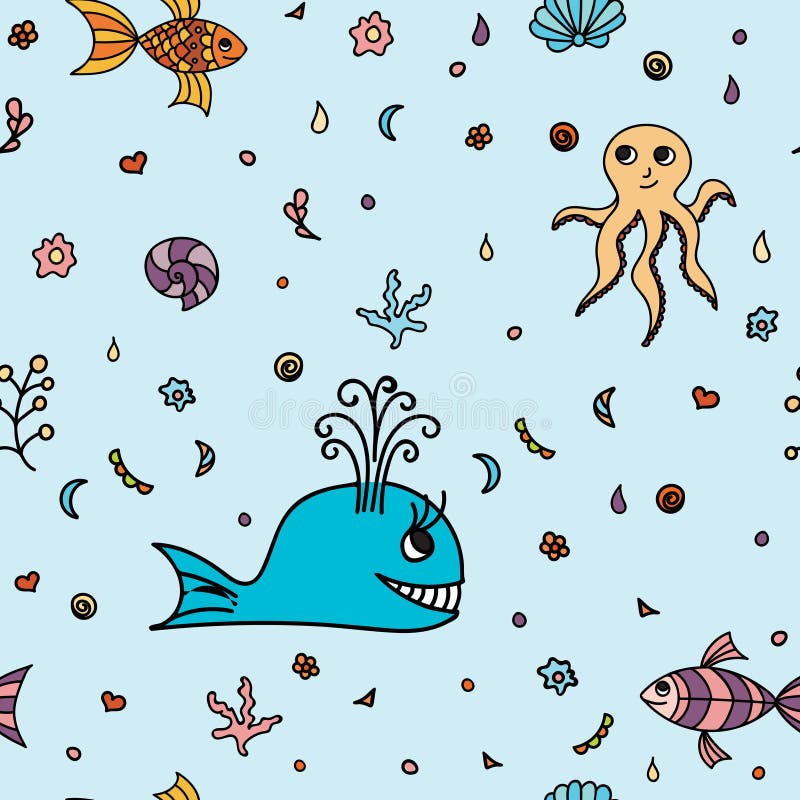 Underwater wildlife, cartoon animals. Vector illustration.