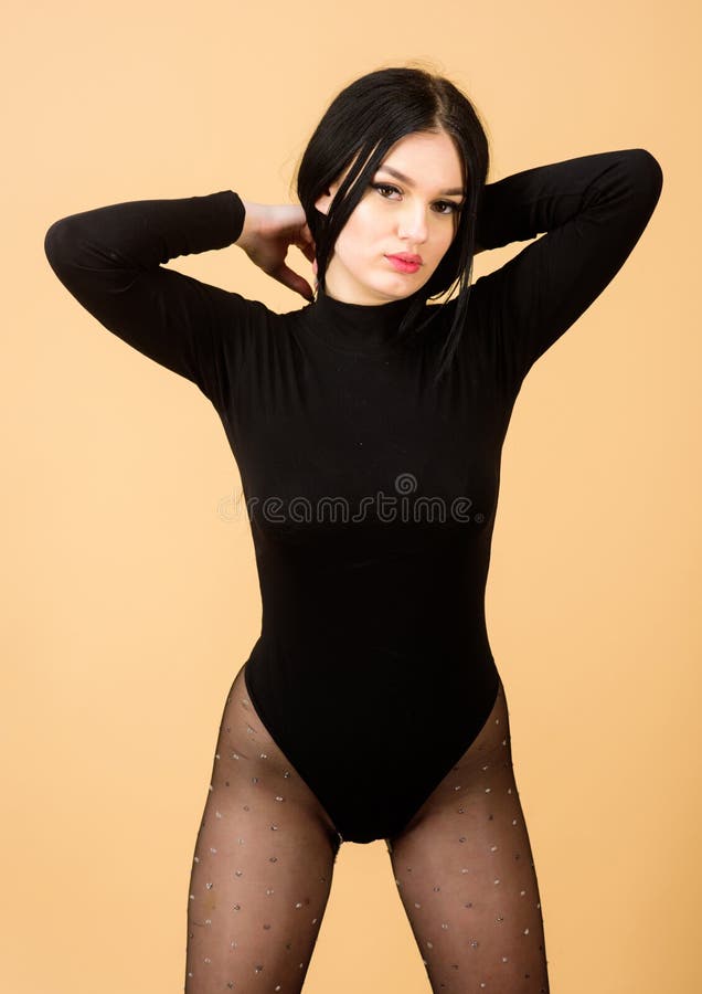 Underwear Fashion. Seduction. Fitness and Diet. Girl in Bodysuit and  Tights. Beauty with Long Brunette Hair Stock Photo - Image of bodysuit,  pretty: 154193454