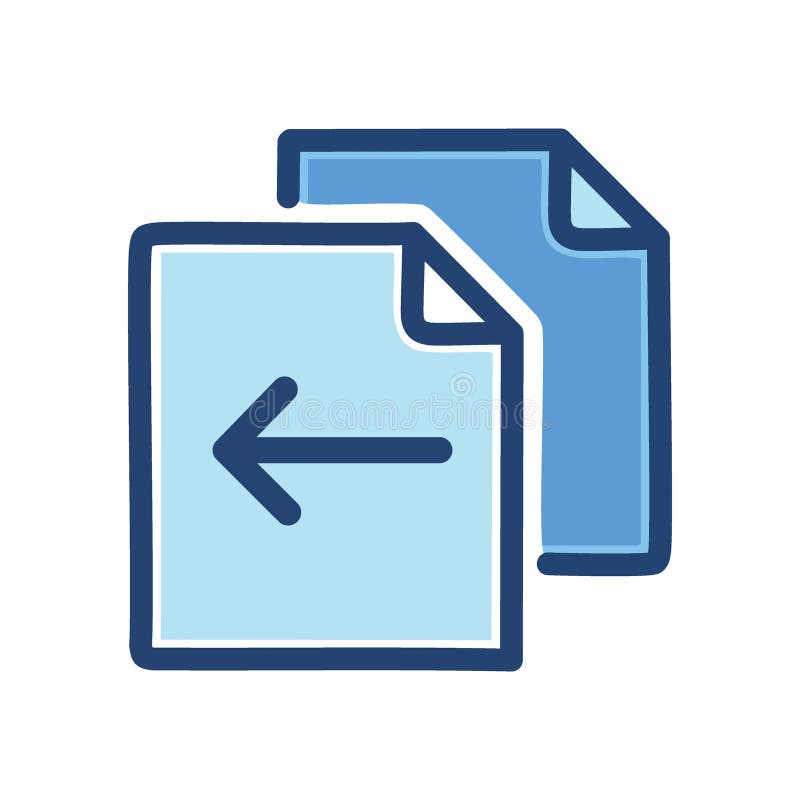 Undo file icon. Blue file icon with left arrow, symbolizing undo action stock illustration
