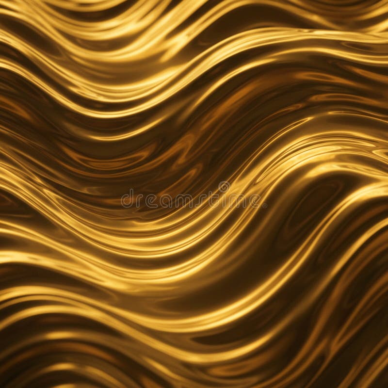 Undulating golden waves create an abstract pattern with a reflective surface. The vector illustration