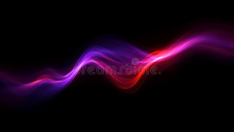 Undă abstractă de lumină roșie și violetă care curge pe un fundal negru întunecat royalty free illustration