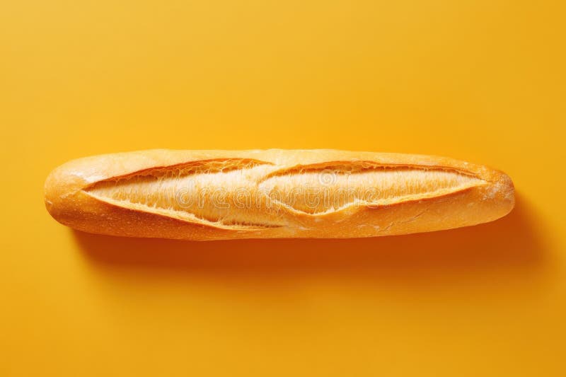 Une baguette fraiche reposant sur un fond jaune vif dans une cuisine confortable images stock