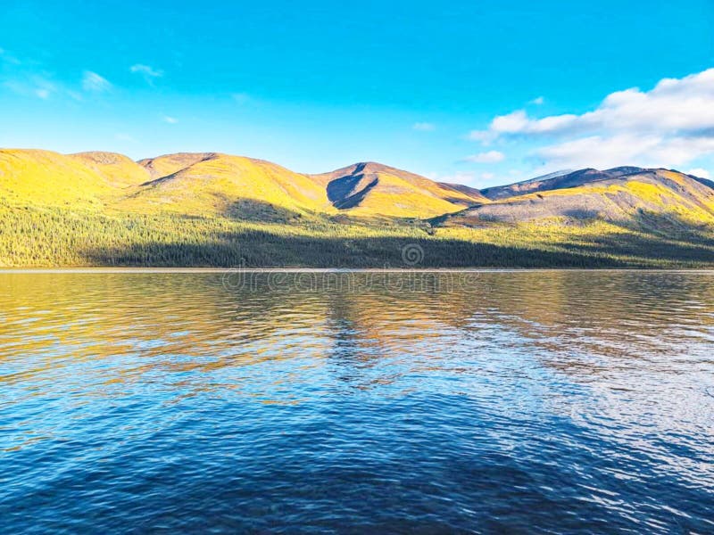 Une belle vue du lac matinal sur le territoire du yukon