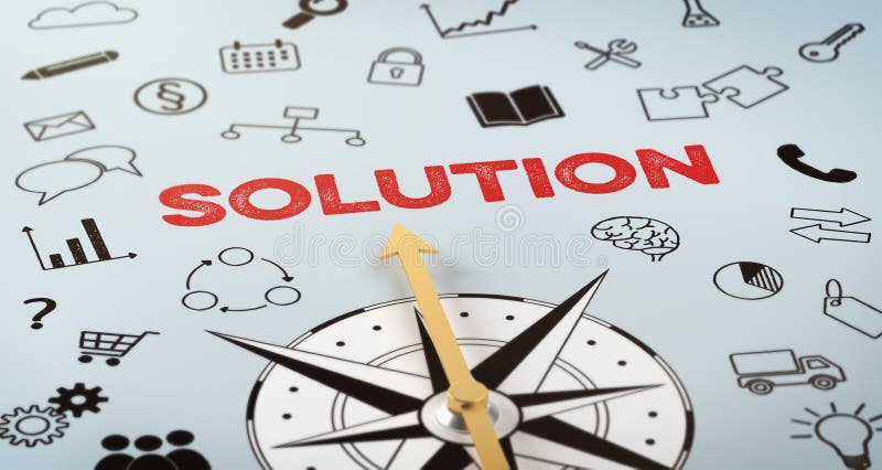 Une boussole avec le texte et les icônes - solution illustration de vecteur Une boussole avec le texte et les icônes - solution illustration de vecteur