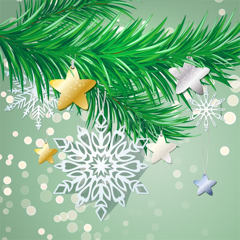 Une branche d'un arbre de Noël avec des aiguilles et des jouets de nouvelles années Ève illustration libre de droits Une branche d'un arbre de Noël avec des aiguilles et des jouets de nouvelles années Ève illustration libre de droits