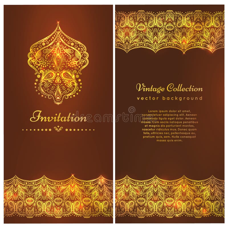 Une carte de luxe de vintage Invitation avec de beaux ornements d'or, cadre de damassé, frontière Calibre royal d'or illustration de vecteur Une carte de luxe de vintage Invitation avec de beaux ornements d'or, cadre de damassé, frontière Calibre royal d'or illustration de vecteur