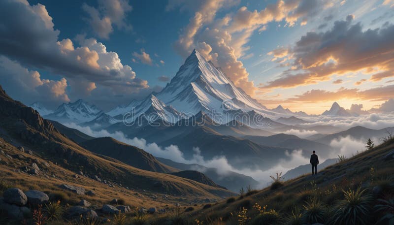 Une chaîne de montagnes majestueuse domine le paysage généré illustration de vecteur