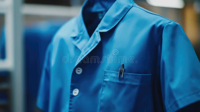 Une chemise bleue simple accrochée à un porte-vêtements attendant d'être portée à nouveau illustration de vecteur