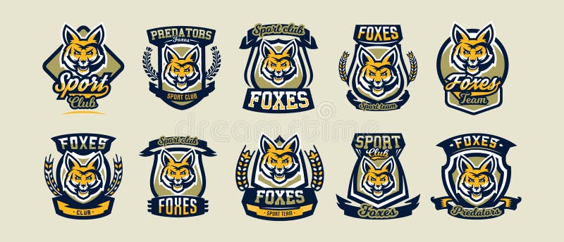 Une collection de prédateur coloré de logos, d'emblèmes, de tête de renard, adroit et dangereux, l'habitant de forêt Vecteur illustration stock Une collection de prédateur coloré de logos, d'emblèmes, de tête de renard, adroit et dangereux, l'habitant de forêt Vecteur illustration stock