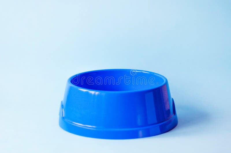 Une cuvette bleue d'animal familier vide sur un fond bleu photo libre de droits Une cuvette bleue d'animal familier vide sur un fond bleu photo libre de droits