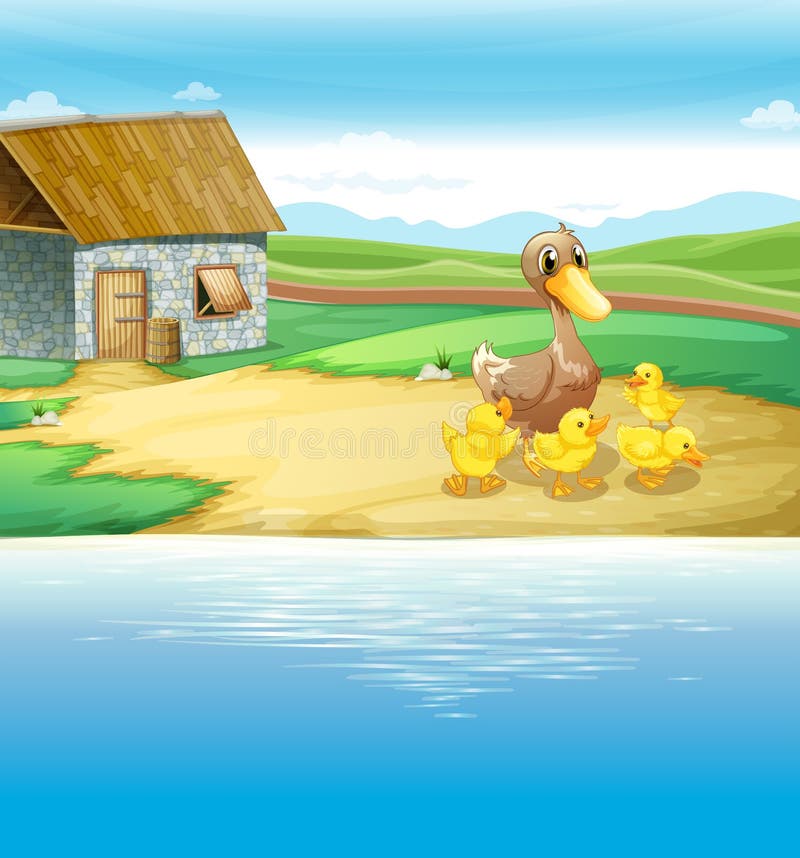 Une famille de canard près de la rivière illustration libre de droits Une famille de canard près de la rivière illustration libre de droits