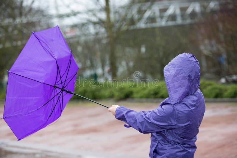 Une Femme Lutte Contre La Tempête Avec Son Parapluie Photo stock - Image du  imperméable, protection: 53459856