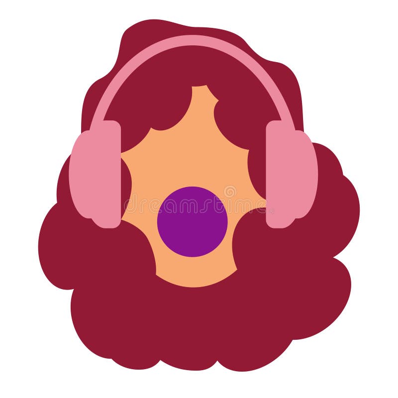 Une fille avec les cheveux bouclés rouges Écouteurs et musique Les jeunes et bravent Chewing-gum Fond blanc illustration libre de droits Une fille avec les cheveux bouclés rouges Écouteurs et musique Les jeunes et bravent Chewing-gum Fond blanc illustration libre de droits