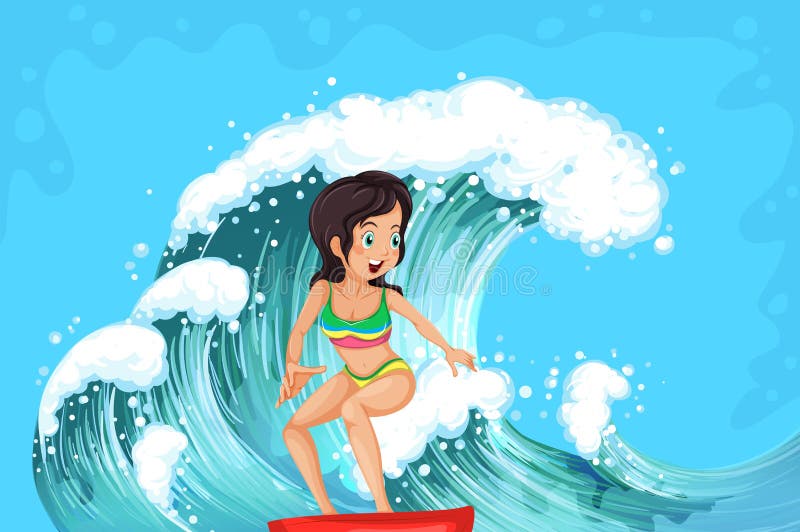 Une fille courageuse surfant illustration de vecteur Une fille courageuse surfant illustration de vecteur