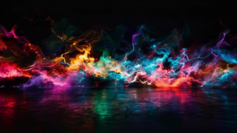 Une fusion de lumière et d'ombre dans un étonnant affichage de bioluminescence colorée sur une scène noire illustration de vecteur