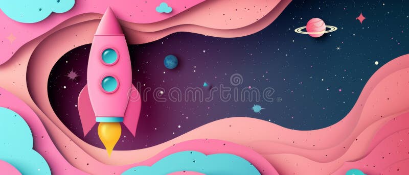 Une fusée dynamique construite à partir de crayons et de marqueurs symbolise l'excitation de la journée des astronautes et de la r photo libre de droits