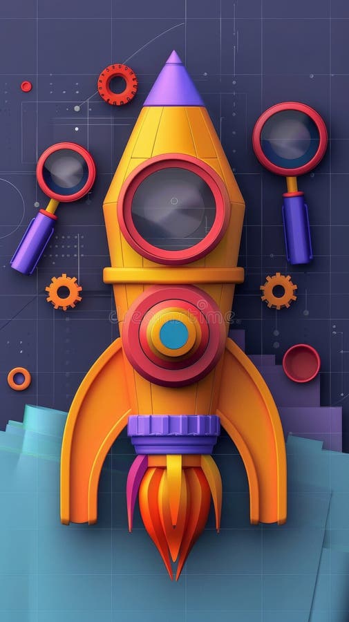 Une fusée dynamique fabriquée à partir de crayons et de marqueurs favorise la créativité pour les étudiants lors de la journée des image libre de droits