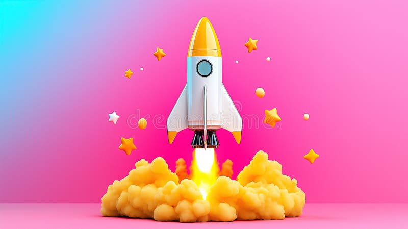 Une fusée dynamique s'envole contre un ciel brillant symbolisant l'innovation, l'ambition et la croissance des entreprises photo libre de droits