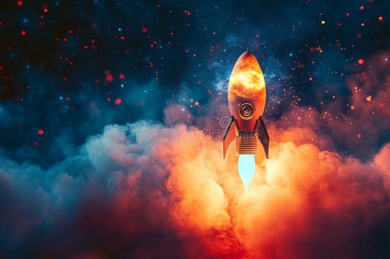Une fusée vibrante se lance dans une galaxie colorée. la scène met en lumière l'excitation de l'exploration et de l'aventure dans photographie stock libre de droits