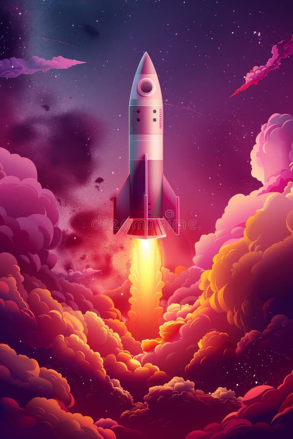 Une fusée vibrante se lance dans un décor cosmique symbolisant la journée des astronautes et l'excitation du backtoschool photos libres de droits