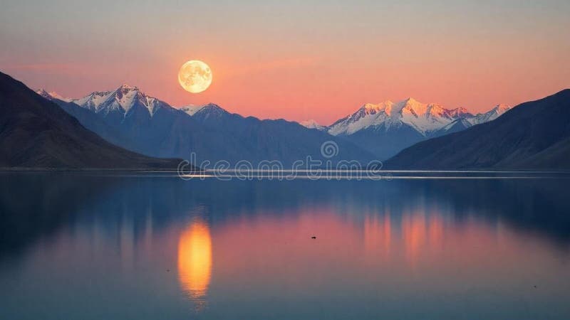 Une grande lune au-dessus d'une chaîne de montagnes majestueuse illustration de vecteur