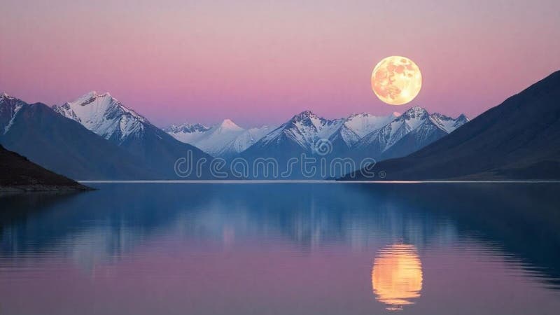 Une grande lune au-dessus d'une chaîne de montagnes majestueuse illustration stock