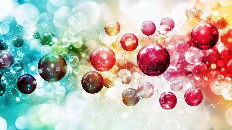 Une image colorée de plusieurs sphères colorées différentes. les sphères sont de différentes tailles et sont dispersées dans toute l'image. scène est dynamique et animée avec les couleurs générées par ai