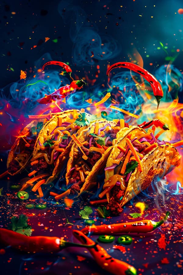 A colorful image of tacos with a lot of smoke. AI generated. A colorful image of tacos with a lot of smoke. AI generated