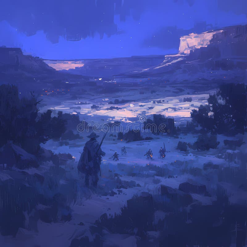 Une intense embuscade de nuit dans le désert parfaite pour des contes et des campagnes de marketing. illustration libre de droits