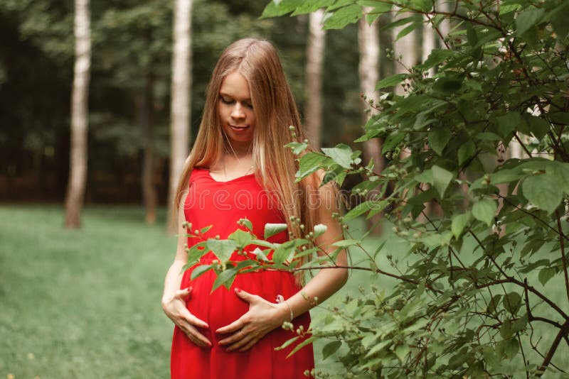 Jeune Belle Femme Au Deuxième Trimestre De La Grossesse Gros Plan