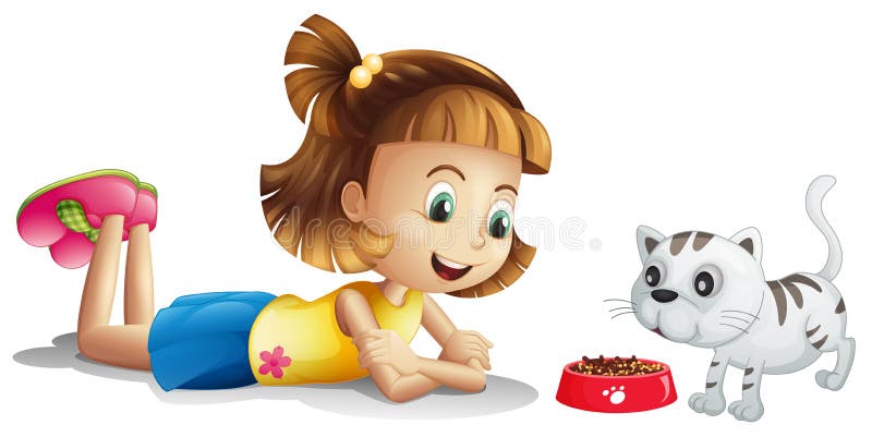 Une jeune fille observant sa consommation d'animal familier illustration stock Une jeune fille observant sa consommation d'animal familier illustration stock