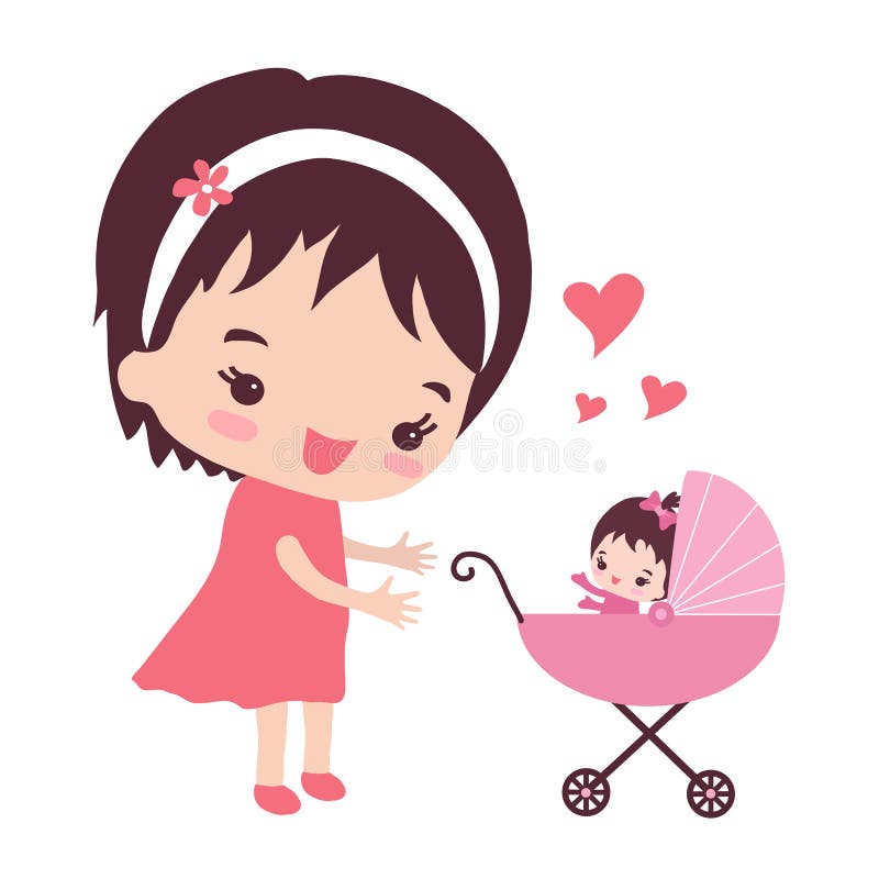 Une jeune mère avec une poussette illustration libre de droits Une jeune mère avec une poussette illustration libre de droits