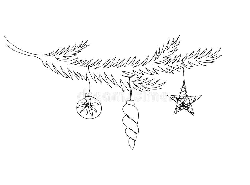 Une ligne branche d'arbre de Noël avec des jouets de Noël illustration libre de droits Une ligne branche d'arbre de Noël avec des jouets de Noël illustration libre de droits