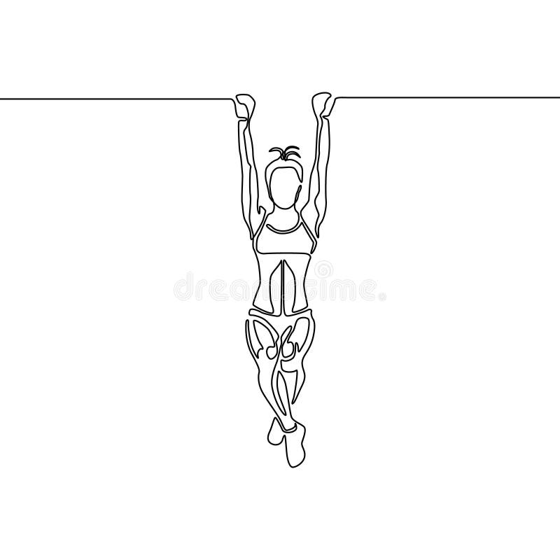 Une ligne femme avec le corps convenable accrochant sur la barre cabreuse illustration libre de droits Une ligne femme avec le corps convenable accrochant sur la barre cabreuse illustration libre de droits