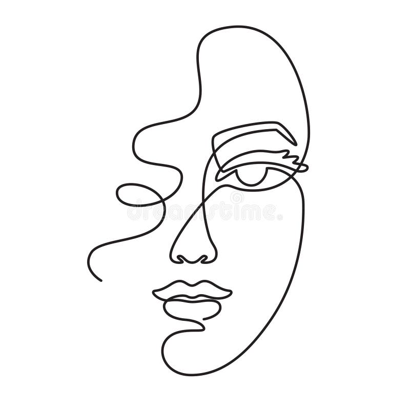 Une ligne visage. Visage linéaire continu minimaliste de femme de croquis. Main blanche de vecteur d'ensemble d'illustration de no