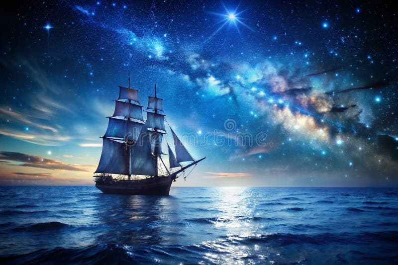 Une majestueuse voile de minuit qui embrasse la liberté non conventionnelle en eau libre illustration de vecteur